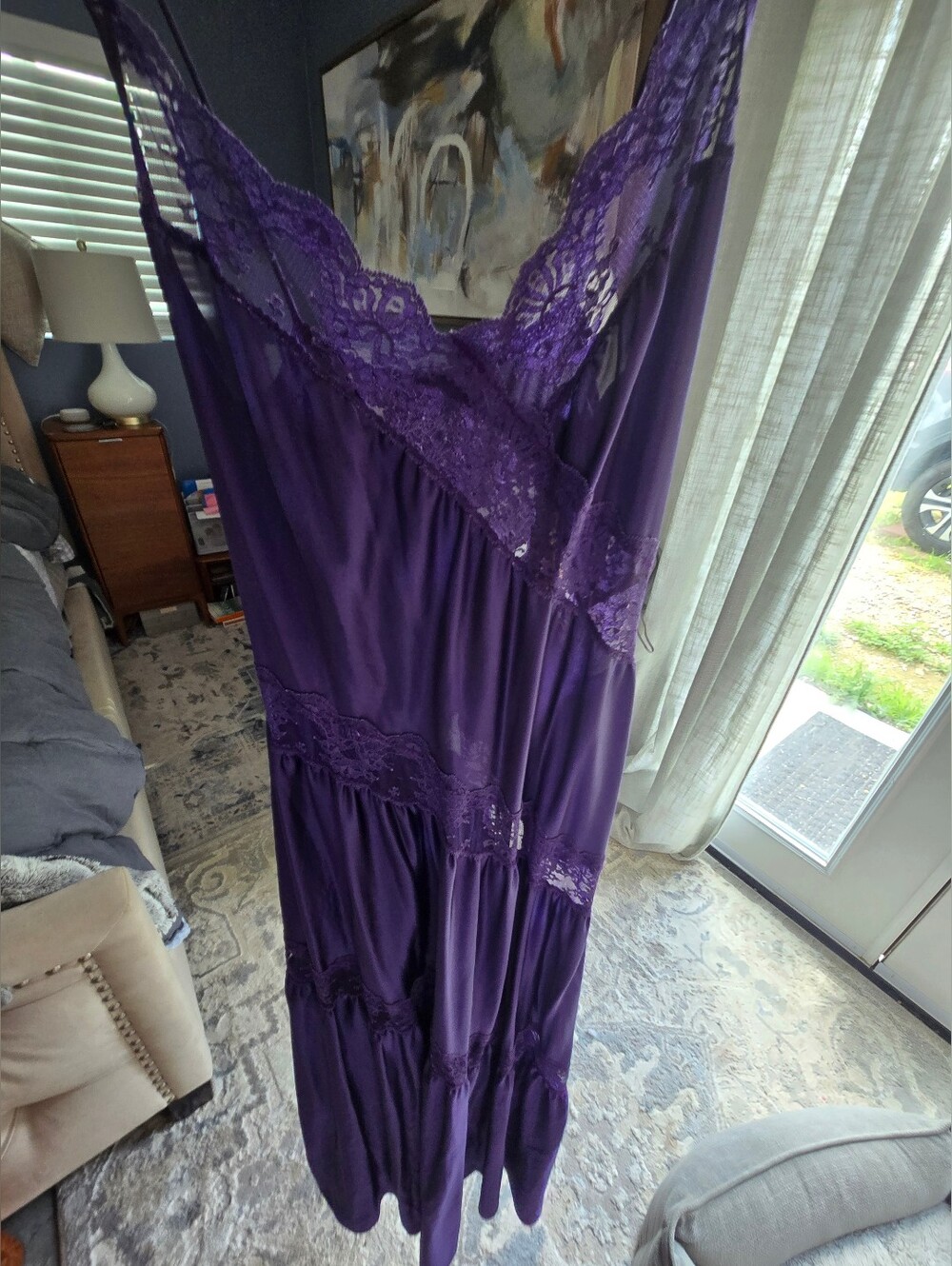 Vintage Purple Lace-Trim Nightdress
